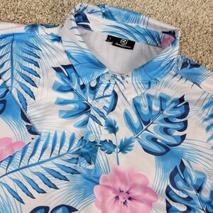 GreenSide Golf Mens Large White Blue AOP Floral Performance Stretch Polo SS